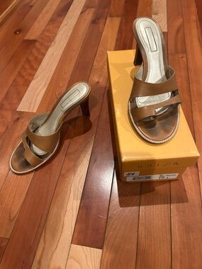 Unisa Vintage Tan Leather Strappy Slide Heels